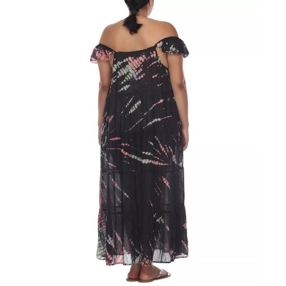 Raviya Womens Plus Size 2X Tie-Dye Off-The-Shoulder Maxi Dress Swim Cover-Up $58 - Picture 3 of 10